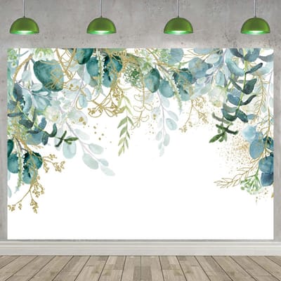 Thijox - 10x6.5FT Groen Achtergrond met Gouden en Groene Eucalyptus Bladeren voor Fotografie, Bruids Baby Shower, Verjaardag, Bruiloft en Feestdecorat
