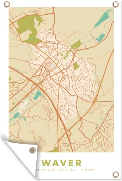 Muurdecoratie Retro - Kaart - Waver - Stadskaart - Plattegrond - 120x180 cm - Tuinposter - Tuindoek