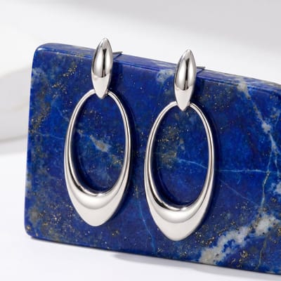 Lundholm Kaia Statement Oorbellen Dames Zilverkleurig – Premium Stainless Steel – Grote Oorbellen – Lange Ovale Oorhangers – 6,5 cm – Waterproof & Hypoallergeen – Scandinavisch Design