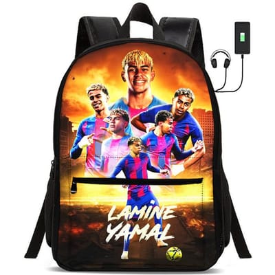 Kinderschooltassen voor Student Rugzak L-Lamin Yamal Sport Boekentas Kinderen Cadeau Voetbalster Rugzak met USB-interface Tas
