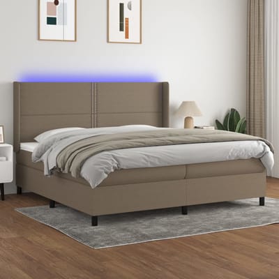 vidaXL - Boxspring - met - matras - en - LED - stof - taupe - 200x200 - cm