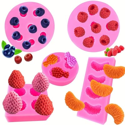 1Set Suiker Taart Fruit Bosbes Framboos Sinaasappel Aardbei Ananas Siliconen Vorm Fruit Set Klei Taart Accessoires 5pcs blue