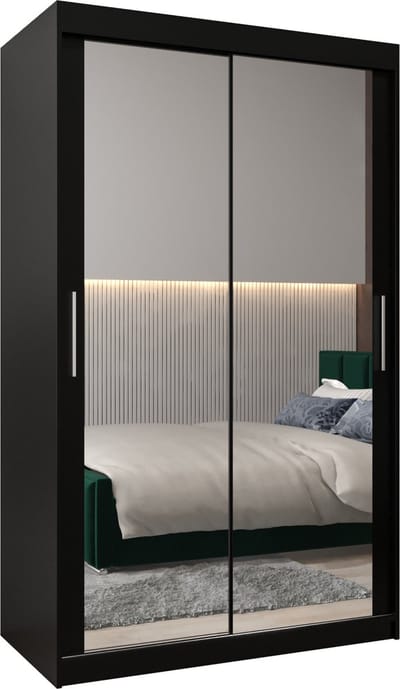 InspireMe - Kledingkast met 2 schuifdeuren, Modern-stijl, Kledingkast met planken (BxHxD): 120x200x62 - TORM III 120 Zwart Mat
