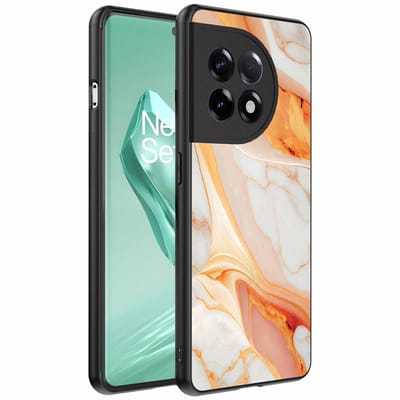 Geschikt voor OnePlus 12R Telefoonhoesje met marmer opdruk - TPU backcover case marble design - Oranje - Smartphonica geschikt voor OnePlus 12R