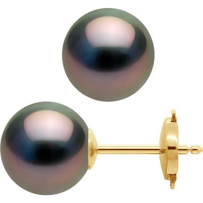 Oorbellen Studs Tahitian Parels Ronde 9-10 mm System Safety Yellow Gold