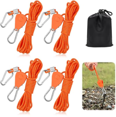 Dailygoods- Scheerlijnen 4 stuks - 4 m Paracord - Reflecterend Nylon - Metaallegering Karabijnhaak - Lichtgewicht en Duurzaam - Roestbestendig - Tenttouw
