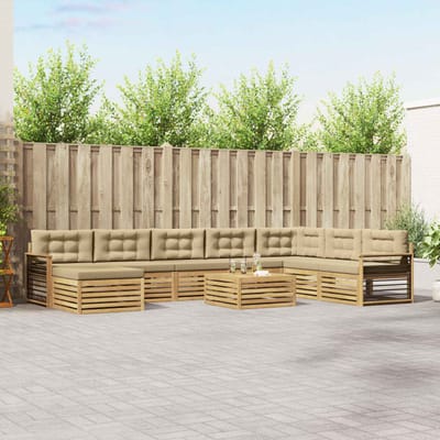 vidaXL - Buiten - bank - set - 9 - st - Wit - en - Beige - Massief - Acacia - Hout