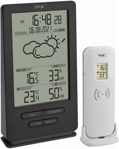 Solvix Weerstation Draasloos Binnen/Buiten - Draadloze Weerstation - Grijs - Weersvoorspelling met Symbolen - Temperatuur- en Vochtigheidsmeting - Voor Binnen en Buiten