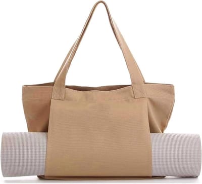 Yogatas - Met houder voor yogamat - Schoudertas met zak - Multifunctionele fitness-schoudertas - Grote capaciteit voor yoga-accessoires - Canvas tas - Geschikt voor sportschool, kantoor, reizen, strand, oefeningen, sport - abrikoos