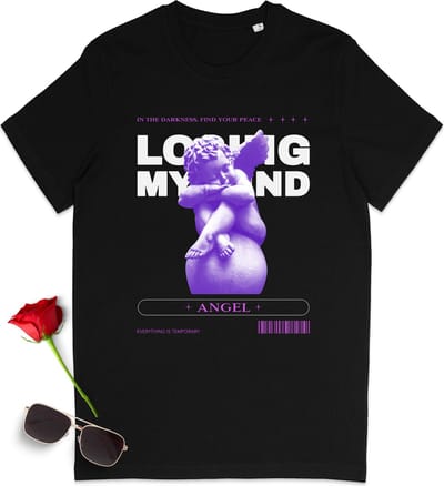 Heren T Shirt Engel - Zwart - Maat S