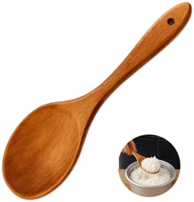 Rijstschep van natuurlijk hout, anti-aanbaklepel voor het serveren, mengen en bereiden van rijstsushi, milieuvriendelijk keukengereedschap met ergonomische handgreep en gat om op te hangen
