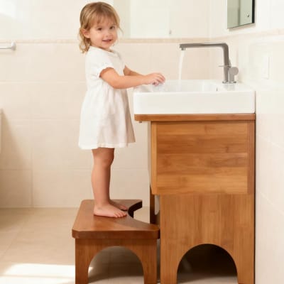 Toiletkruk Hout - Poepkrukje Badkamerkruk - Comfortabele Houding - Ergonomisch Ontwerp - 37 x 20 x 17 cm - Bruin