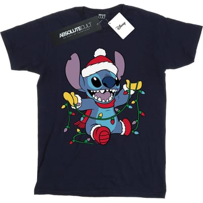Disney Jongens Lilo en Stitch Kerstverlichting T-Shirt (Marineblauw)