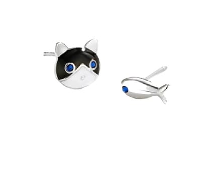 Oorbellen Kat en Vis - Sterling zilver 925 - Sieraden - RomyStones - Kerst Cadeau