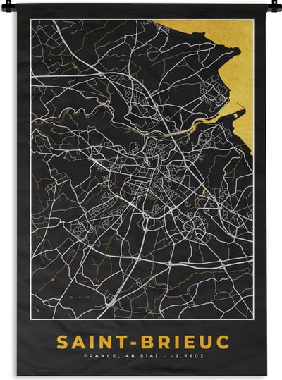 Wandkleed - Wanddoek - Frankrijk - Saint-Brieuc - Stadskaart - Plattegrond - Kaart - 120x180 cm - Wandtapijt
