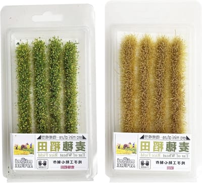 2 Static rijstveldmodel graslandscène voor spoorwegen, modelgras met bloemen voor landschap en militaire diorama's