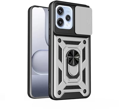 MobyDefend Hoesje - Geschikt voor Oppo Reno15 - Pantsercase Met Draaibare Ring - Zilvergrijs