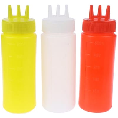 Knijpfles met 3 gaten, saus, azijn, olie, ketchup, jus, kruiderijdispenser
