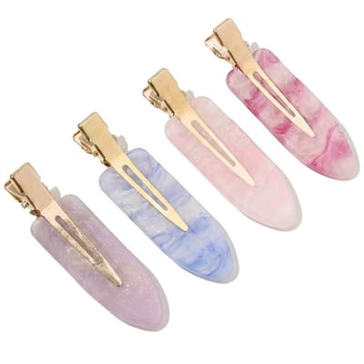 Goudkleurige haar clip set van 4 stuks dames marmer look haar accessoires in pastel roze paars en blauw met metalen sluiting