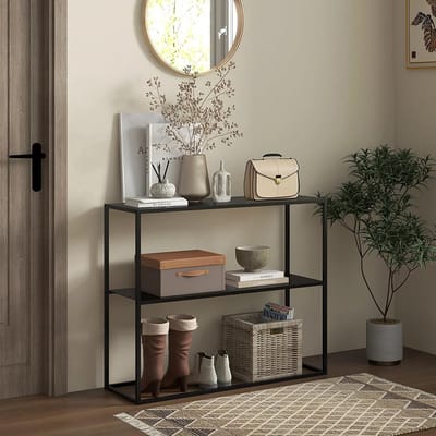 Sweiko Bijzettafel - Haltafel - 2 planken - Staal - 90 x 30 x 75 cm - Zwart