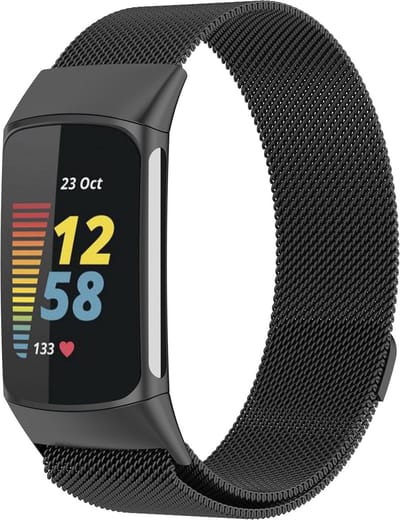 Milanees Smartwatch bandje - Geschikt voor Fitbit Charge 5 Milanese band - zwart - Strap-it Horlogeband / Polsband / Armband