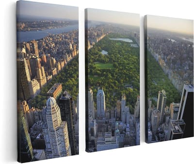 Artaza Canvas Schilderij Drieluik Central Park In New York Met Wolkenkrabbers - 120x80 - Foto Op Canvas - Canvas Print