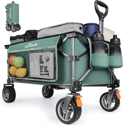 Vouwbare Trolley - 140L Zware Duty Vouwwagen met Verwijderbare Wielen voor Camping, Strand en Tuinieren, 130kg Draagvermogen