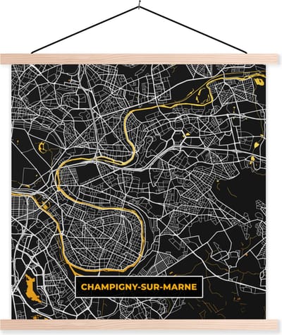 Posterhanger incl. Poster 40x40 cm - Schoolplaat - Kaart – Stadskaart – Frankrijk – Plattegrond - Champigny-sur-Marne - Textielposter - Blanke latten - Stadskaart
