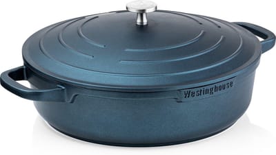 28 cm Inductie Stoofpan met Deksel - Geschikt voor Alle Warmtebronnen - Hoogwaardige Kookpan in Blauw