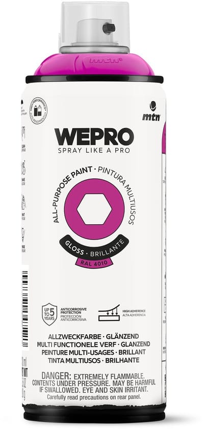Spuitbus Ral 4010 Magenta Psychedelia Glans MTN WEPRO ALL-PURPOSE PAINT 400ML