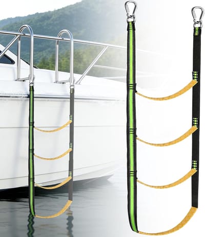 Inklapbare 4-treden bootladder van 128 cm voor rubberboot, kajak en motorboot - stevige en beweegbare touwladder voor veilig aan boord komen