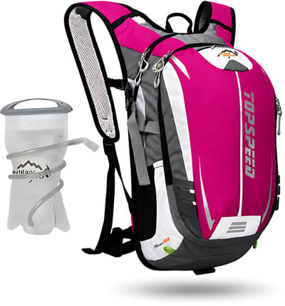 CarryQuest® - 18L Hydratatie Rugzak + 2L Waterzak - Waterafstotende Nylon Fietsrugzak met Reflecterende Strepen, Fluit & Elastische Flessenhouders - 45x24x15 cm - Roze