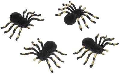 Chaks nep spinnen 10 cm - zwart/goud - 4x stuks - velvet/fluweel - Horror/griezel thema decoratie