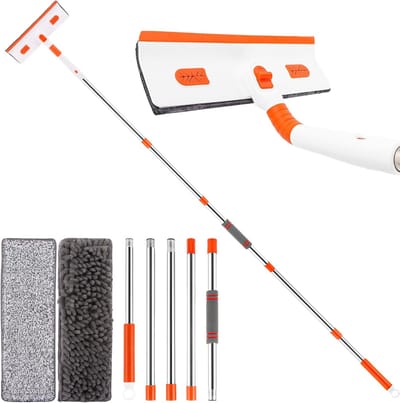 Telescopische Raamwisser met 2-in-1 Telescoopstang voor Hoge Ramen - Raamreinigingsset 38-206 cm