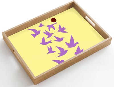 Dienblad hout 50x35 cm - Schootdienblad - Vogels - Cirkel - Geel - Beweging - Borrelplank rechthoek - Plateau dienbladen
