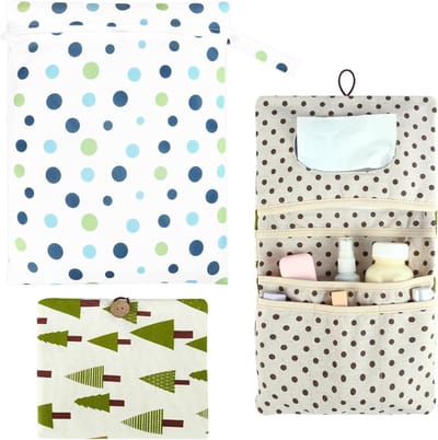 Luiertas Organizer - Baby Wikkel Tas - Onderweg Organiseren - Waterdichte Natte Tas - 37 x 22 cm - Groen Wit