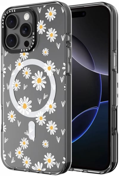 HappyCase Joy Hoesje | Geschikt voor Apple iPhone 16 Pro | Compatibel met MagSafe | Back Cover | Bloemen | Daisy Hearts Print