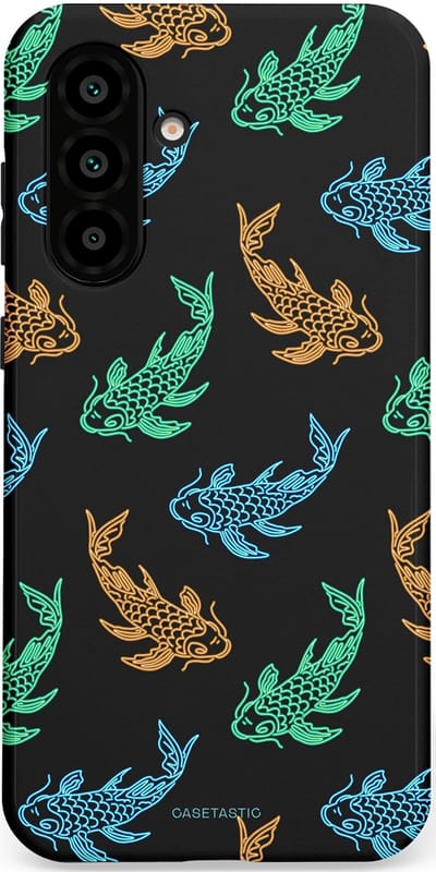 Casetastic hoesje geschikt voor Samsung Galaxy A36 / Samsung Galaxy A56 - Dubbellaagse bescherming - Neon Koi - Fashion Case - Zwart Petrol Donkergroen Bruin