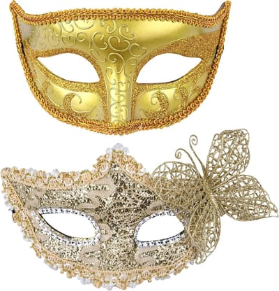 Elegante Venetiaanse Maskers van Kant voor Feestjes en Halloween - Prachtig Kostuum Masker met Strass voor Stellen, Goudkleurig