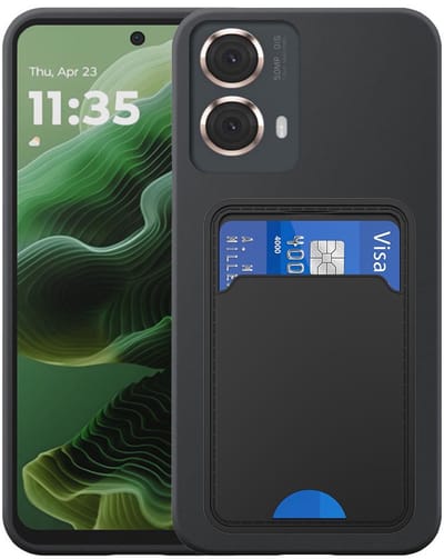 Geschikt voor Motorola Moto G35 Telefoonhoesje met TPU Pasjeshouder - Flexible Back Cover Case Siliconen TPU with Cardslot - Zwart - Smartphonica geschikt voor Motorola Moto G35