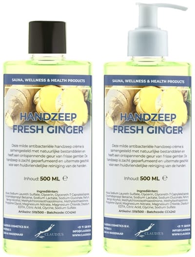Handzeep Fresh Ginger 500 ml - set van 2 stuks - met gratis pomp - Voordeelverpakking