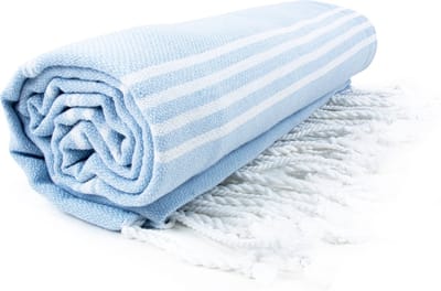 The One Towelling Hamam Sultan handdoek - 100 x 180 cm - Sauna Handdoek - Hamamdoek strandlaken - 100% katoen - Lichtblauw/Wit