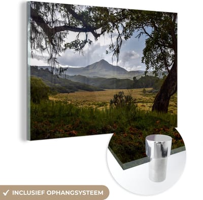® Glasschilderij 180x120 cm - Schilderij acrylglas - Wolken boven de Mount Kenya in Afrika - Foto op glas - Muurdecoratie woonkamer - Wanddecoratie slaapkamer - Schilderijen