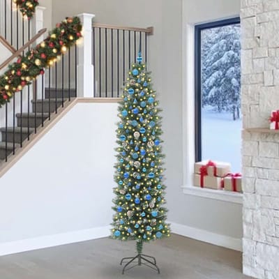 vidaXL Kunstmatige slanke kerstboom Groen en Wit 240 cm
