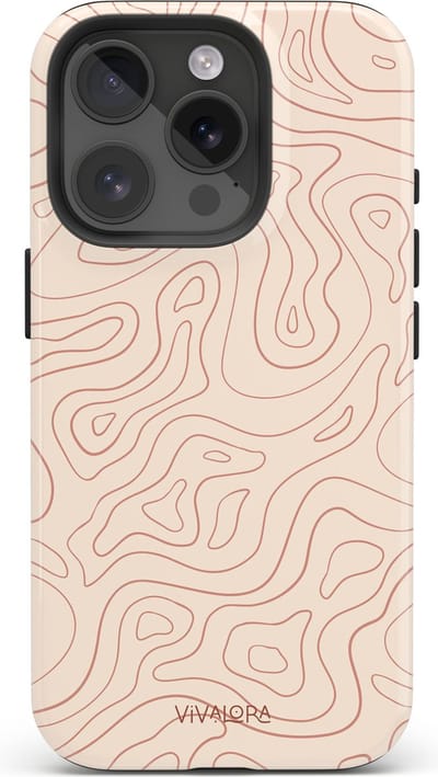 VivaLora Tough Telefoonhoesje iPhone 16 Pro met MagSafe - Wavy Lines Print - 2-in-1 Phone Case - Hard Case & Siliconen Backcover - Extra Bescherming - Shockproof Cover - Ecru/Rood