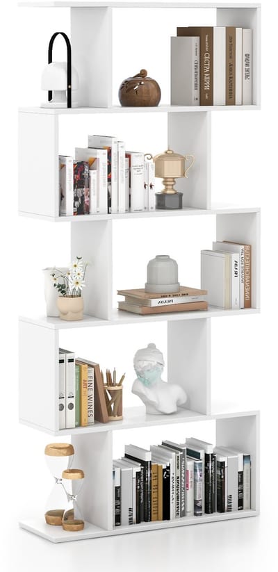 COSTWAY Boekenkast, rek met 5 niveaus, staand rek van hout, kantoorplank, opbergplank, ruimteverdeler, rek voor woonkamer, slaapkamer, kantoor, 70 x 23,5 x 158 cm (wit)