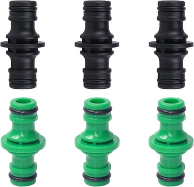 Set van 6 Twee-Weg Slangconnectoren van Robuust PP - 5 x 3,2 cm Dubbele Stekker voor Tuinslang, Drukreiniger en Spuitpistolen (Waterdicht)