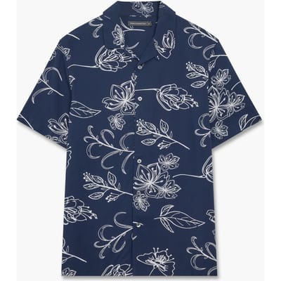 French Connection Viscose Floral Revere Ss Marine Maat: XS | Casual Overhemden Outlet | Heren | Blauw