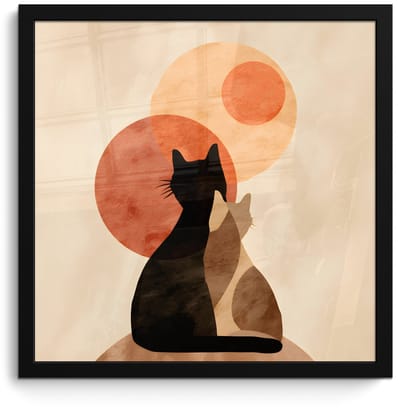 Poster in lijst - Fotolijst 40x40 cm - Posters - Katten - Zwart - Abstract - Cirkels - Posterlijst zwart - Decoratie - Wanddecoratie woonkamer - Muurdecoratie slaapkamer