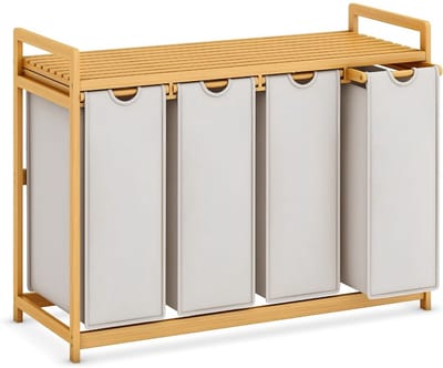 JCP® Wasmand - 200L - Wasmanden - Wasmand 4 Vakken - Lichtgrijs - 107cm x 42cm x 77cm